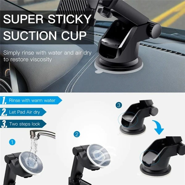 360° Universal Car Phone Mount Holder – Windshield & Dashboard Adjustable Stand for GPS & Smartphones