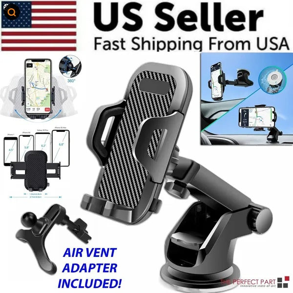360° Universal Car Phone Mount Holder – Windshield & Dashboard Adjustable Stand for GPS & Smartphones